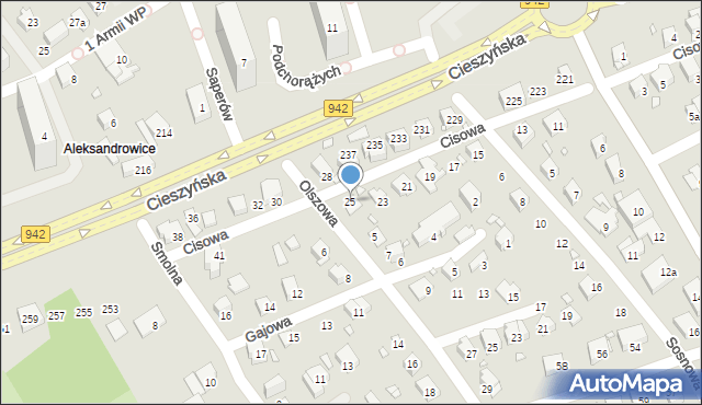 Bielsko-Biała, Cisowa, 25, mapa Bielsko-Białej