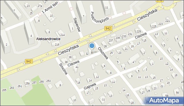 Bielsko-Biała, Cisowa, 30, mapa Bielsko-Białej