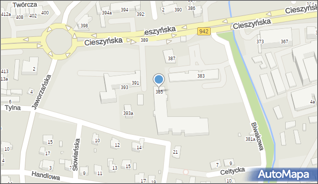Bielsko-Biała, Cieszyńska, 385, mapa Bielsko-Białej