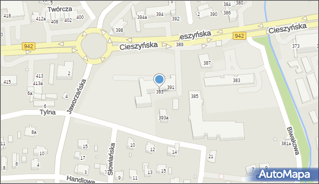 Bielsko-Biała, Cieszyńska, 393, mapa Bielsko-Białej