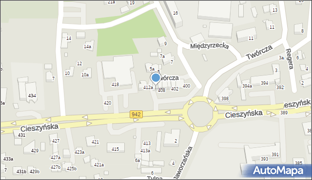 Bielsko-Biała, Cieszyńska, 410, mapa Bielsko-Białej