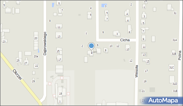 Brzeziny, Cicha, 4, mapa Brzeziny