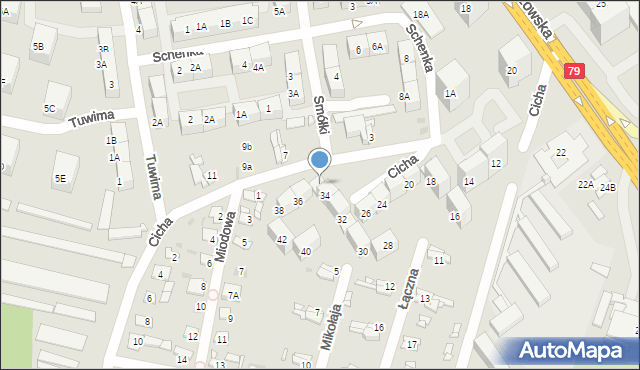 Bytom, Cicha, 34A, mapa Bytomia