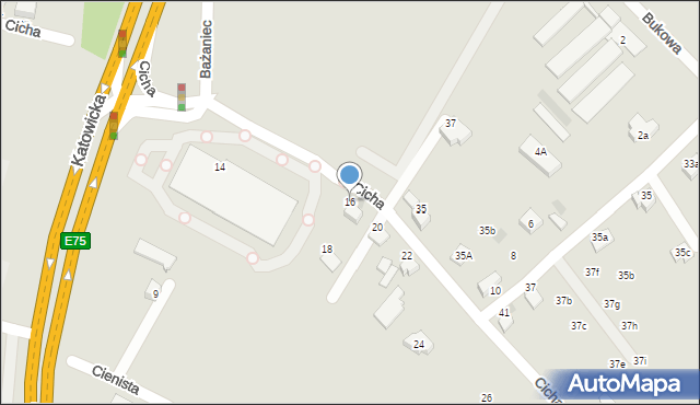 Czechowice-Dziedzice, Cicha, 16, mapa Czechowic-Dziedzic