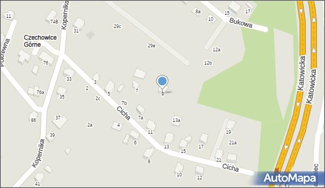 Czechowice-Dziedzice, Cicha, 9, mapa Czechowic-Dziedzic