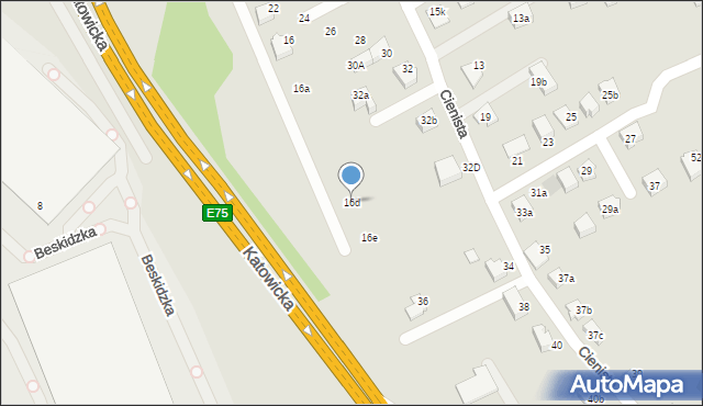 Czechowice-Dziedzice, Cienista, 16d, mapa Czechowic-Dziedzic