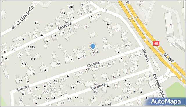 Częstochowa, Cisowa, 10, mapa Częstochowy