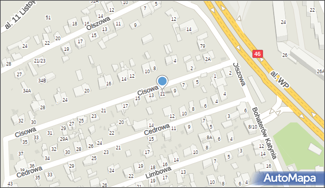 Częstochowa, Cisowa, 11, mapa Częstochowy