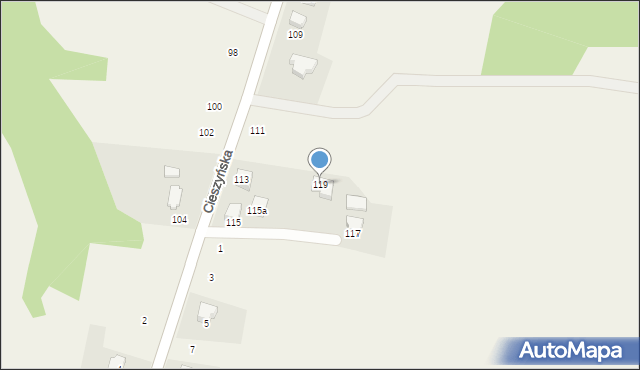 Dębowiec, Cieszyńska, 119, mapa Dębowiec