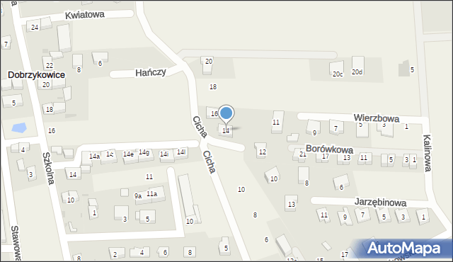 Dobrzykowice, Cicha, 14, mapa Dobrzykowice