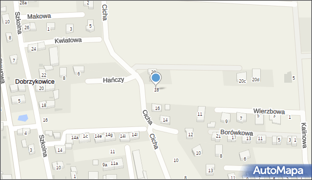 Dobrzykowice, Cicha, 18, mapa Dobrzykowice