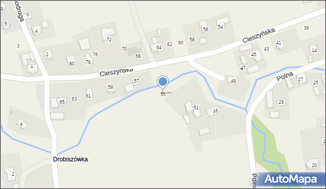 Dzięgielów, Cieszyńska, 55, mapa Dzięgielów