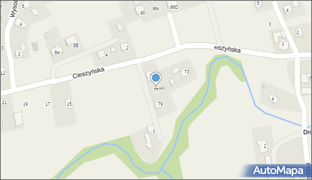 Dzięgielów, Cieszyńska, 77, mapa Dzięgielów