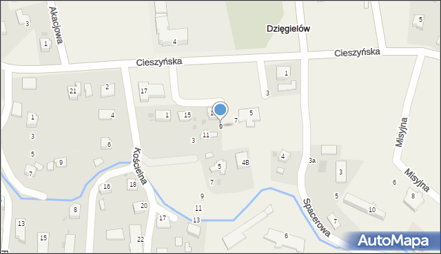 Dzięgielów, Cieszyńska, 9, mapa Dzięgielów