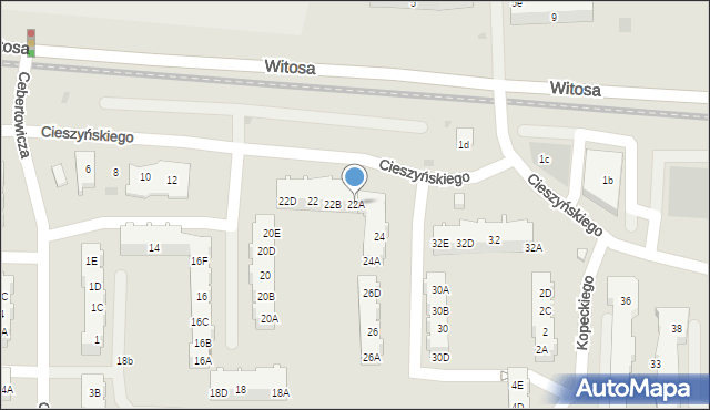 Gdańsk, Cieszyńskiego Władysława, 22A, mapa Gdańska