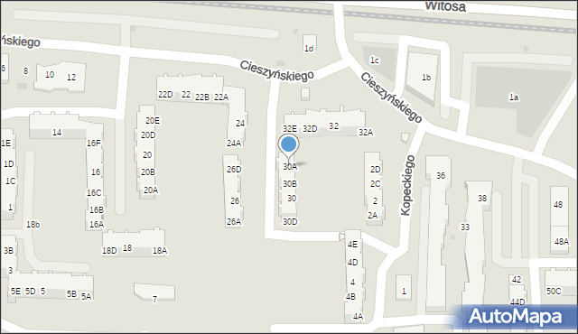 Gdańsk, Cieszyńskiego Władysława, 30A, mapa Gdańska