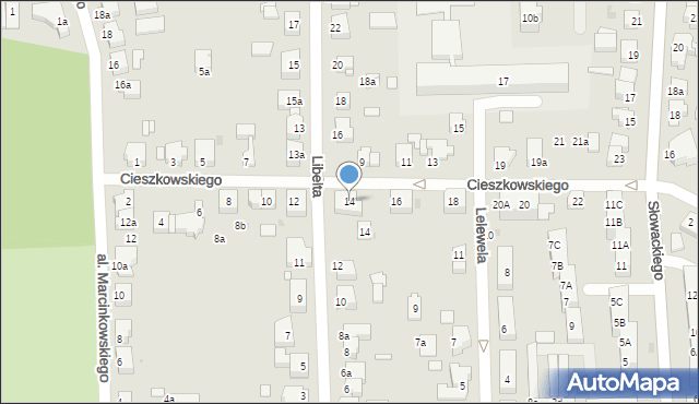 Gniezno, Cieszkowskiego Augusta, 14, mapa Gniezna