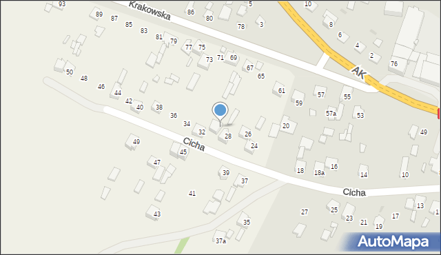 Jakubów, Cicha, 30, mapa Jakubów
