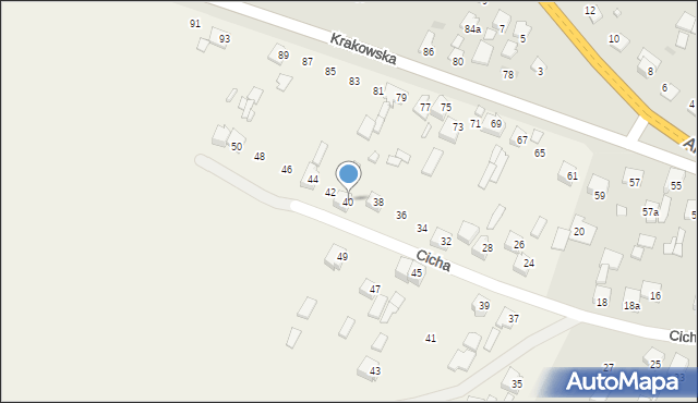 Jakubów, Cicha, 40, mapa Jakubów