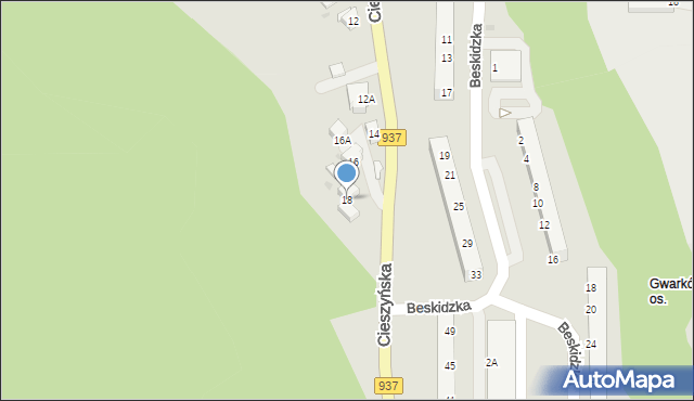 Jastrzębie-Zdrój, Cieszyńska, 18, mapa Jastrzębie-Zdrój