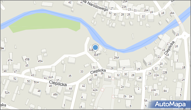 Jelenia Góra, Cieplicka, 31A, mapa Jelenia Góra