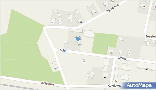 Józefów, Cicha, 9, mapa Józefów