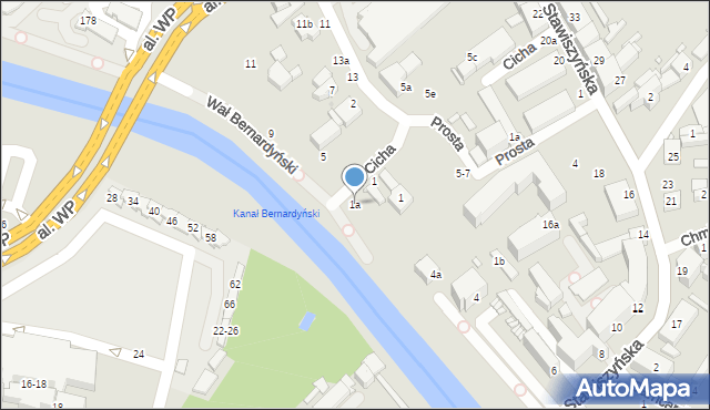 Kalisz, Cicha, 1a, mapa Kalisza