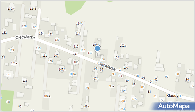 Klaudyn, Ciećwierza Józefa, plut., 108, mapa Klaudyn