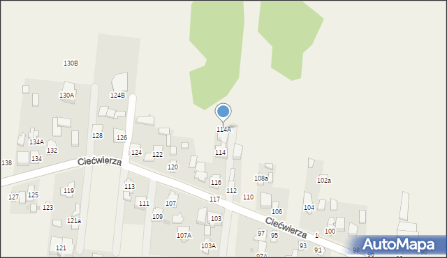 Klaudyn, Ciećwierza Józefa, plut., 114A, mapa Klaudyn
