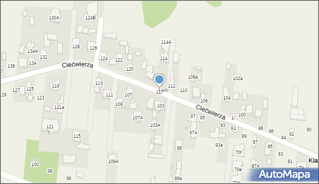 Klaudyn, Ciećwierza Józefa, plut., 117, mapa Klaudyn
