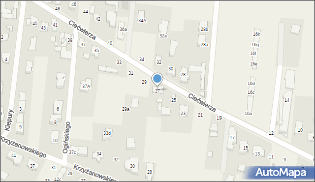 Klaudyn, Ciećwierza Józefa, plut., 27, mapa Klaudyn