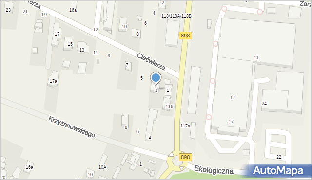 Klaudyn, Ciećwierza Józefa, plut., 3, mapa Klaudyn