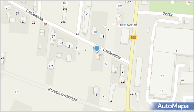 Klaudyn, Ciećwierza Józefa, plut., 7, mapa Klaudyn