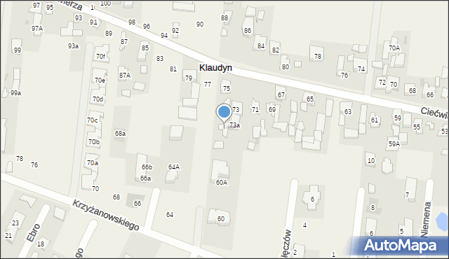 Klaudyn, Ciećwierza Józefa, plut., 75a, mapa Klaudyn