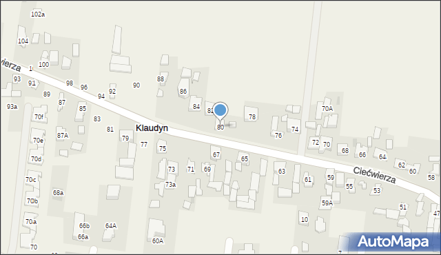 Klaudyn, Ciećwierza Józefa, plut., 80, mapa Klaudyn