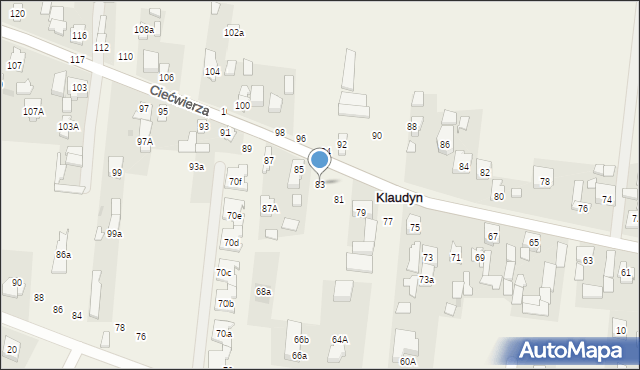 Klaudyn, Ciećwierza Józefa, plut., 83, mapa Klaudyn
