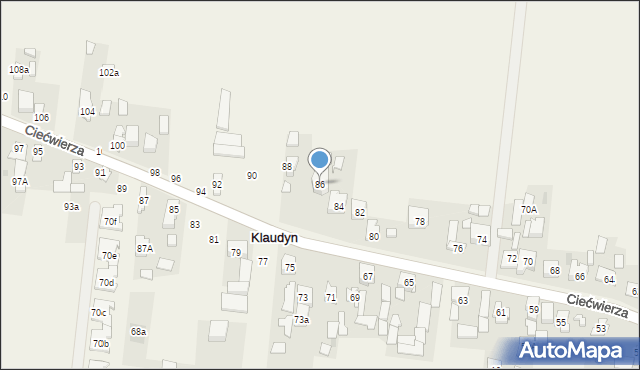 Klaudyn, Ciećwierza Józefa, plut., 86, mapa Klaudyn