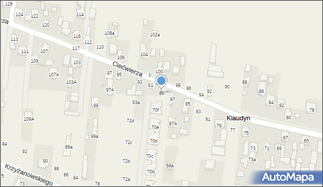 Klaudyn, Ciećwierza Józefa, plut., 89, mapa Klaudyn