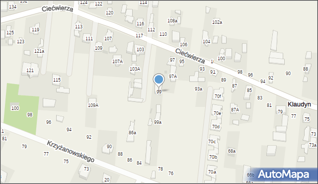 Klaudyn, Ciećwierza Józefa, plut., 99, mapa Klaudyn