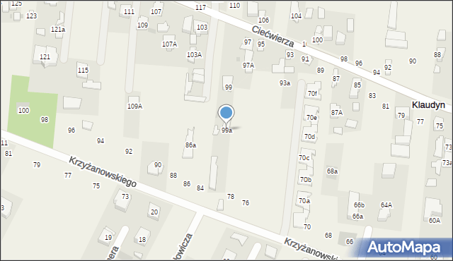 Klaudyn, Ciećwierza Józefa, plut., 99a, mapa Klaudyn