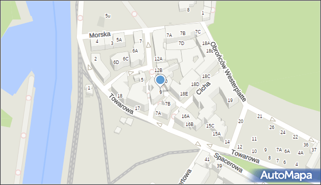 Kołobrzeg, Cicha, 9, mapa Kołobrzegu
