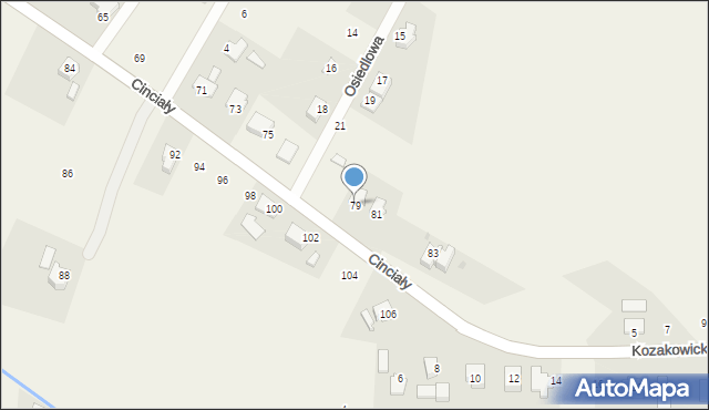 Kozakowice Górne, Cinciały Andrzeja, dr., 79, mapa Kozakowice Górne