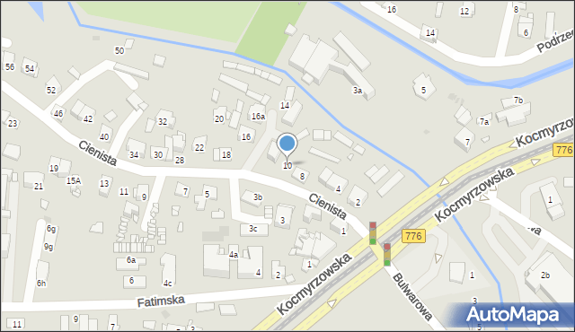 Kraków, Cienista, 10, mapa Krakowa