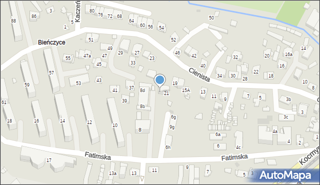 Kraków, Cienista, 21b, mapa Krakowa