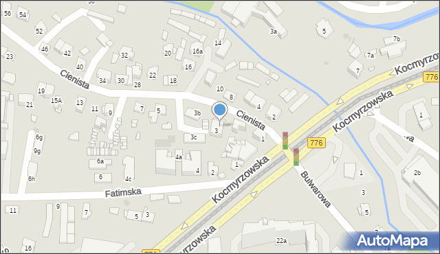 Kraków, Cienista, 3a, mapa Krakowa