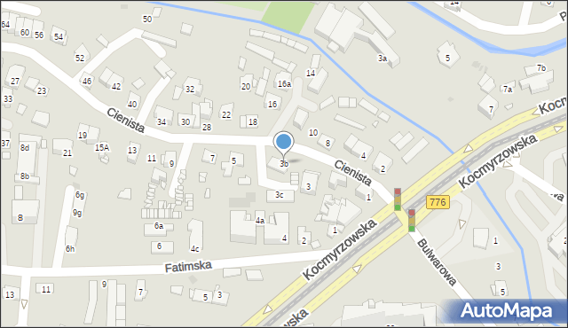 Kraków, Cienista, 3b, mapa Krakowa