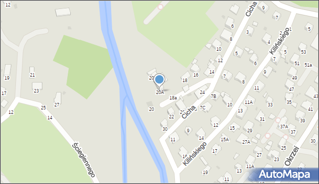 Krosno, Cicha, 20A, mapa Krosna