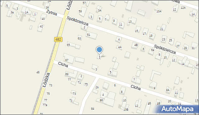 Ksawerów, Cicha, 1, mapa Ksawerów