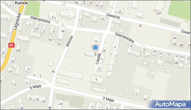 Kunice, Ciepła, 6, mapa Kunice