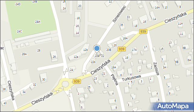 Łąka, Cieszyńska, 22a, mapa Łąka